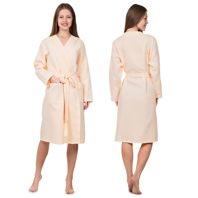 Халат вафельный запашной женский, размер 46, хлопок 100%, персиковый