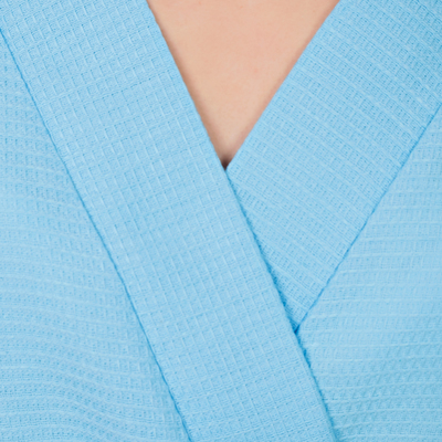 Халат вафельный запашной женский, р-р 48, 160 г/м, 100% хлопок, голубой