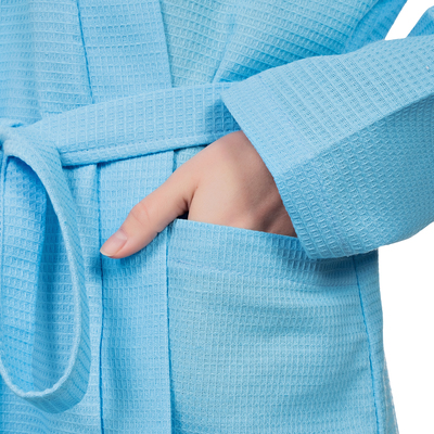 Халат вафельный запашной женский, р-р 48, 160 г/м, 100% хлопок, голубой