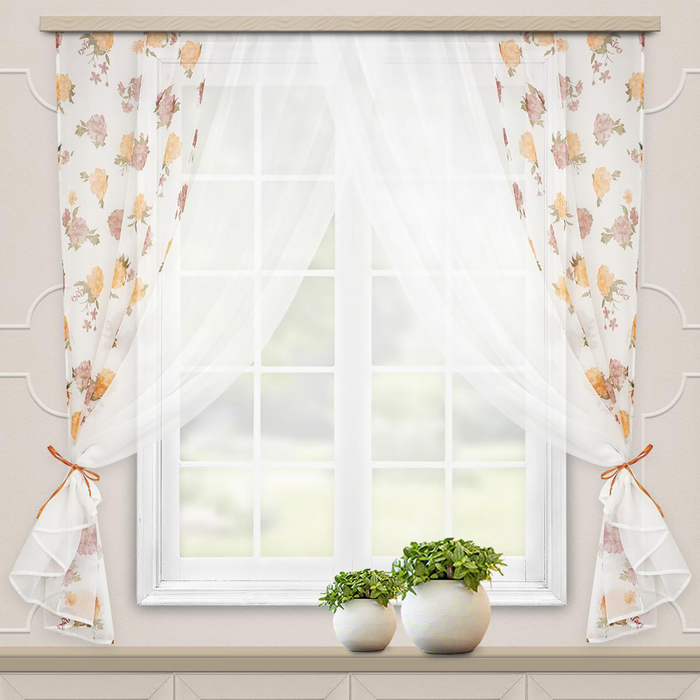 Комплект штор для кухни Witerra Акварель 280х160см, персик, пэ100% - фото 1908419850