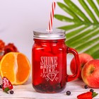 Банка стекляннаяс трубочкой "Shine bright" - Фото 1