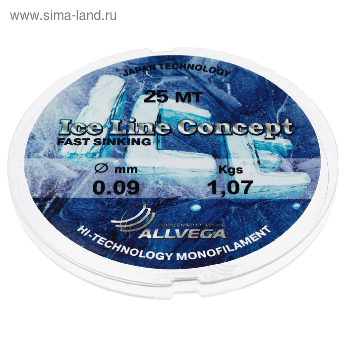 Леска монофильная ALLVEGA Ice Line Concept, диаметр 0.09 мм, тест 1.07 кг, 25 м, прозрачная - Фото 1