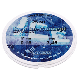 Леска монофильная ALLVEGA Ice Line Concept, диаметр 0.16 мм, тест 3.45 кг, 25 м, прозрачная 3968025