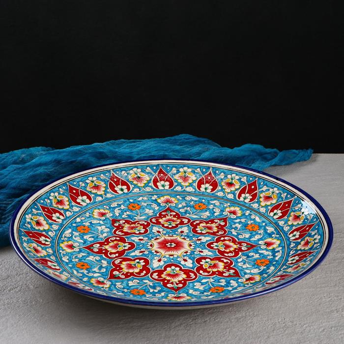 Ляган Риштанская Керамика "Цветы", 39 см, голубой - фото 1905513070