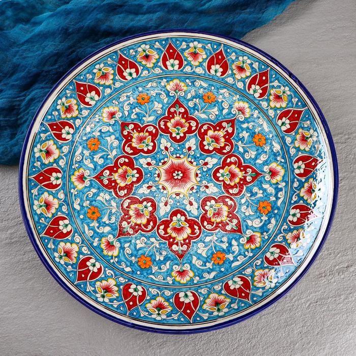 Ляган Риштанская Керамика "Цветы", 39 см, голубой - фото 1905513071
