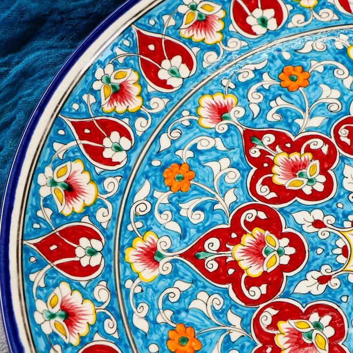 Ляган Риштанская Керамика "Цветы", 39 см, голубой - фото 1925941536