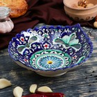 Фруктовница Риштанская Керамика "Цветы", 25 см, синее, рифлёное, овальное - Фото 1