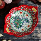 Фруктовница Риштанская Керамика "Цветы", 29 см, красное, рифлёное, овальное - Фото 2