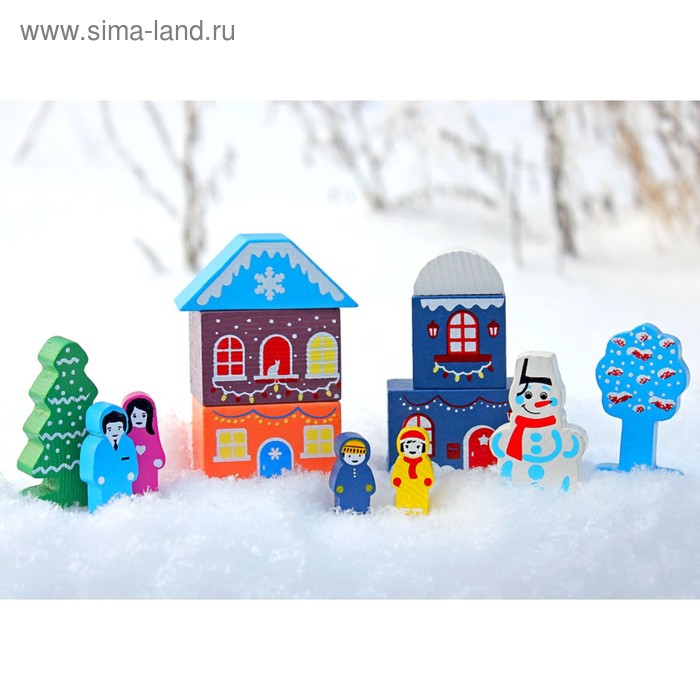 Конструктор деревянный «Цветной городок Новогодний», 14 деталей - Фото 1