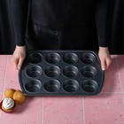 Форма для выпечки Доляна «Круг», 40×28×4 см, 12 ячеек, антипригарное покрытие, цвет чёрный - Фото 3