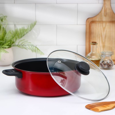 Кастрюля «Ренард», 4 л, с крышкой, сетка фри 26×9 см, антипригарное покрытие, углеродистая сталь, красная