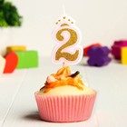 Свеча в торт цифра Дисней 2, Принцессы, с короной, золотая - Фото 1