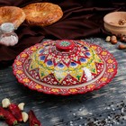 Блинница Риштанская Керамика "Цветы", 32 см, красный - фото 4553670
