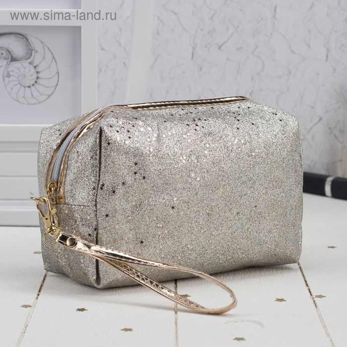 Косметичка дорожная, отдел на молнии, с ручкой, цвет серебро - Фото 1