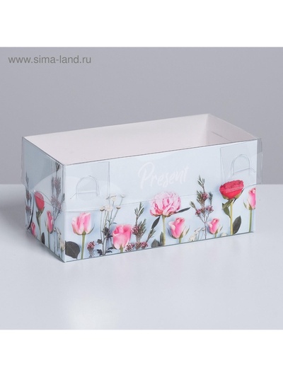 Коробка для капкейков, кондитерская упаковка, 2 ячейки «Present», 16×8×7.5 см