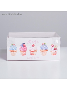 Коробка для капкейков, кондитерская упаковка, 6 ячеек «Made with love», 23 х 16 х 10 см (комплект 5 шт)