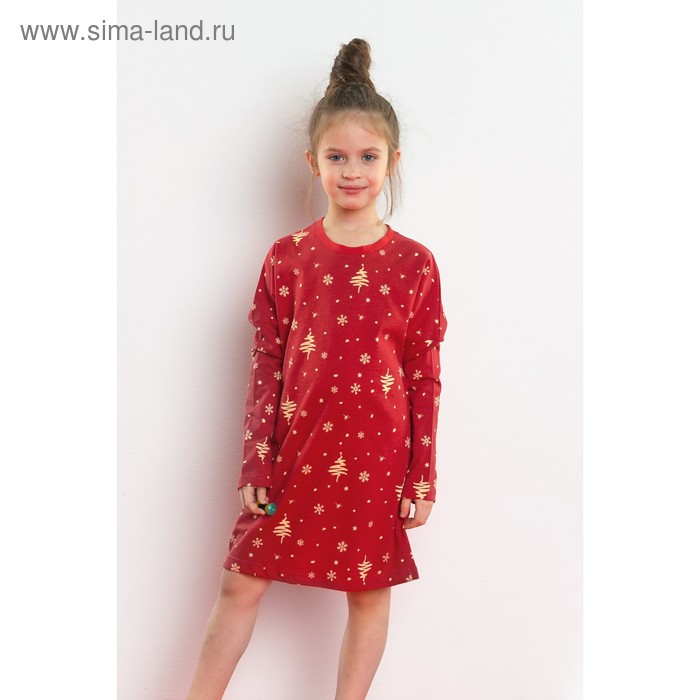 Сорочка ночная для девочки MINAKU "Ёлочки", рост 122-128 см, цвет красный - Фото 1