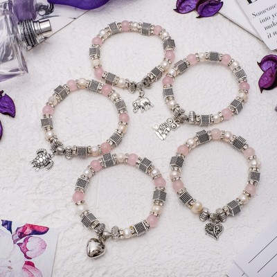 Браслет с подвеской «Жемчуг» с розовым кварцем