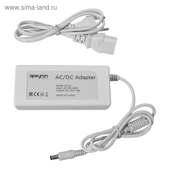 Блок Питания 03-43, 12В, 20 Вт, IP44, 1,6А, разъем 2,5х5,5мм - Фото 1