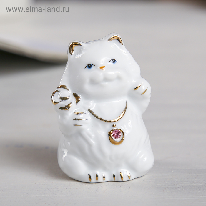 Сувенир керамика "Белый кот-толстячок" стразы МИКС 6,5х4х4 см - Фото 1