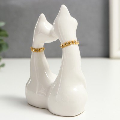 Фигурка керамика «Белые кот и кошка в цветок, ошейник из страз», 12×9×4.5 см