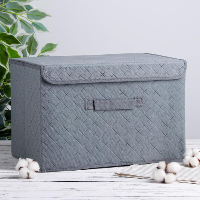 Короб стеллажный для хранения с крышкой «Ромбы», 39×27×25,5 см, цвет серый - Фото 1