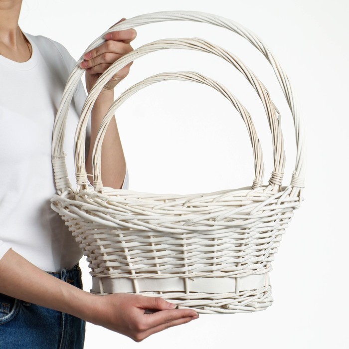 Корзина плетёная для хранения «Лодочка», ива, овальная, белая, набор 3 шт. - Фото 1