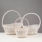 Корзина плетёная для хранения «Лодочка», ива, овальная, белая, набор 3 шт. - Фото 2