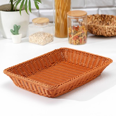 Корзина для продуктов Доляна, 40×29.5×8 см, плетёная, пластик, коричневая