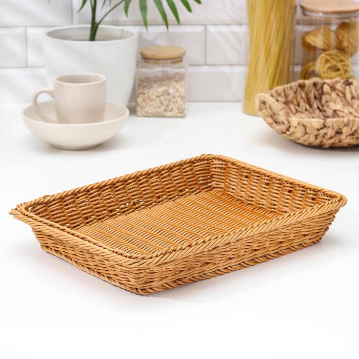 Корзина для продуктов Доляна, 40×29.5×7 см, плетёная, пластик, коричневая