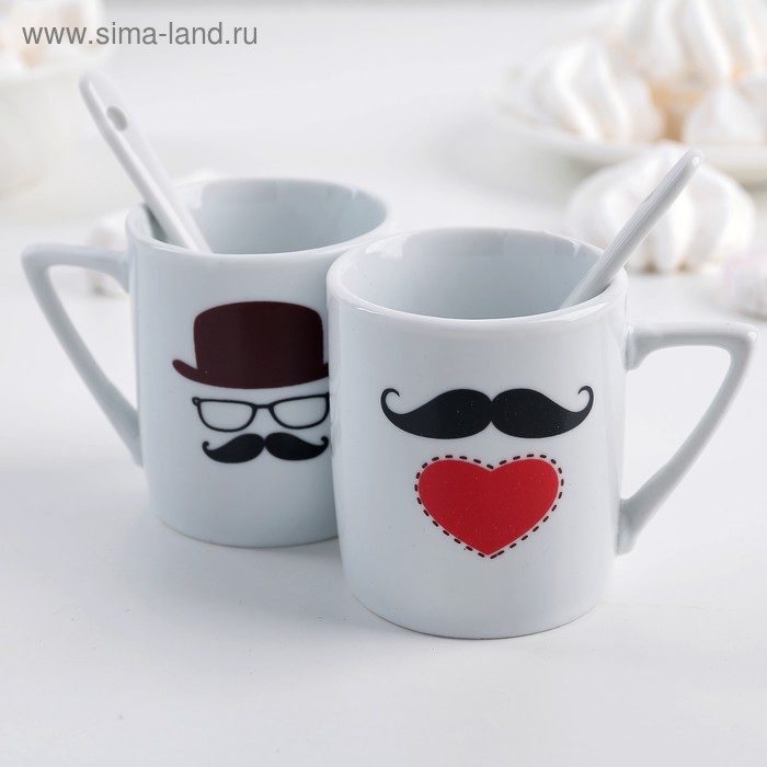 Набор кружек с ложками "Усы" 2 кружки 120 мл, 2 ложки, рисунок МИКС - Фото 1