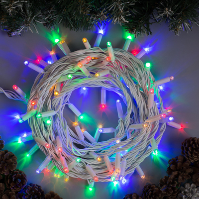 Гирлянда «Нить» 10 м, IP65, УМС, белая нить, 100 LED, свечение мульти, 220 В