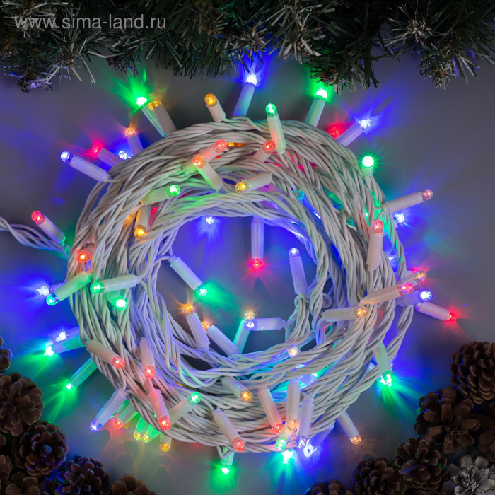 Гирлянда «Нить» 10 м, IP65, УМС, белая нить, 100 LED, свечение мульти, 220 В - Фото 1