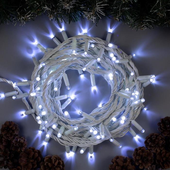 Гирлянда «Нить» 10 м , IP65, УМС, белая нить, 100 LED, свечение белое, 220 В - Фото 1