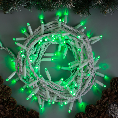 Гирлянда "Нить" 10 м , IP65, УМС, белая нить, 100 LED, свечение зелёное, 220 В
