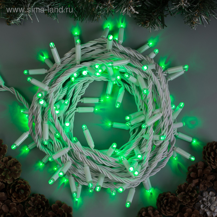 Гирлянда "Нить" 10 м , IP65, УМС, белая нить, 100 LED, свечение зелёное, 220 В - Фото 1