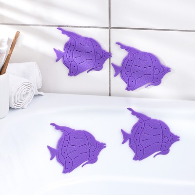 Набор мини-ковриков для ванны на присосках«Рыбки», 10×12 см, 4 шт, цвет МИКС