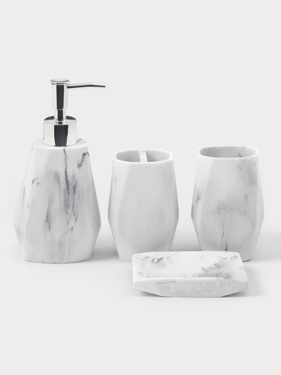 Аксессуары для ванной «Мрамор», 4 предмета, дозатор 190 мл, мыльница, 2 стакана 290 мл, белые