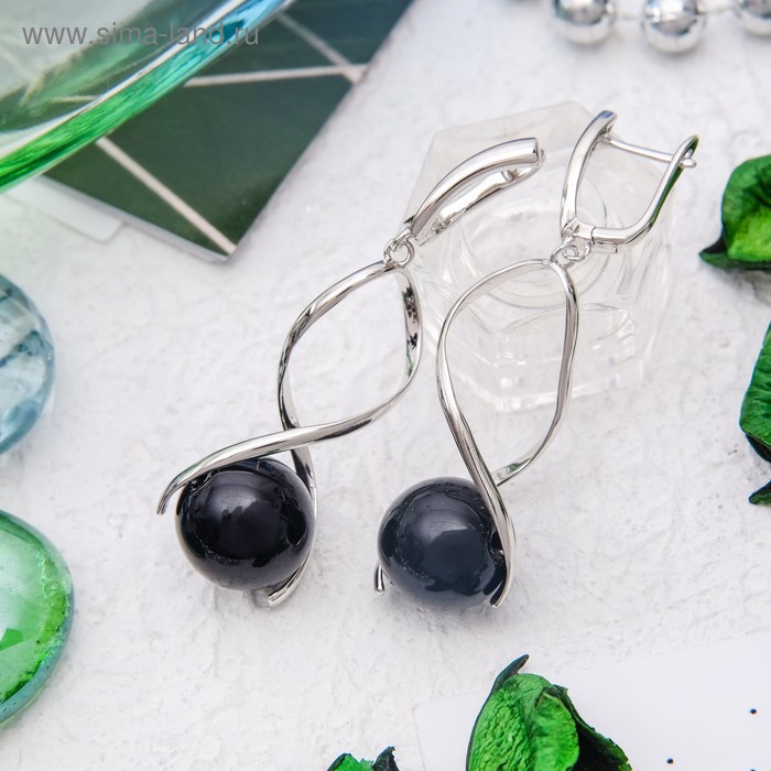 Серьги родирование спираль «Агат черный» - Фото 1