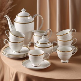 Сервиз фарфоровый чайный «Луи», 15 предметов: чайник 1,3 л, молочник 300 мл, сахарница 350 мл, 6 чайных пар 160 мл
