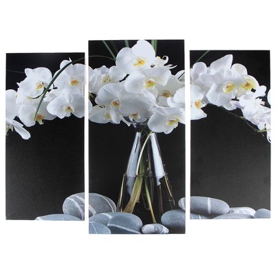 Модульная картина "Орхидеи в вазе"  (2-25х52; 1-30х60) 60х80 см