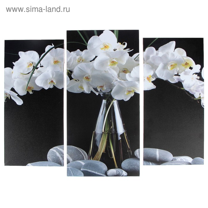 Модульная картина "Орхидеи в вазе"  (2-25х52; 1-30х60) 60х80 см - Фото 1