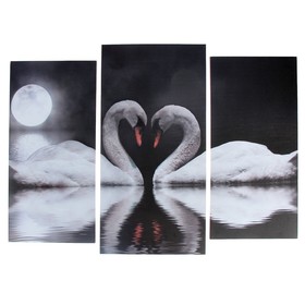 Модульная картина 'Лебеди под луной'  (2-25х52; 1-30х60) 60х80 см