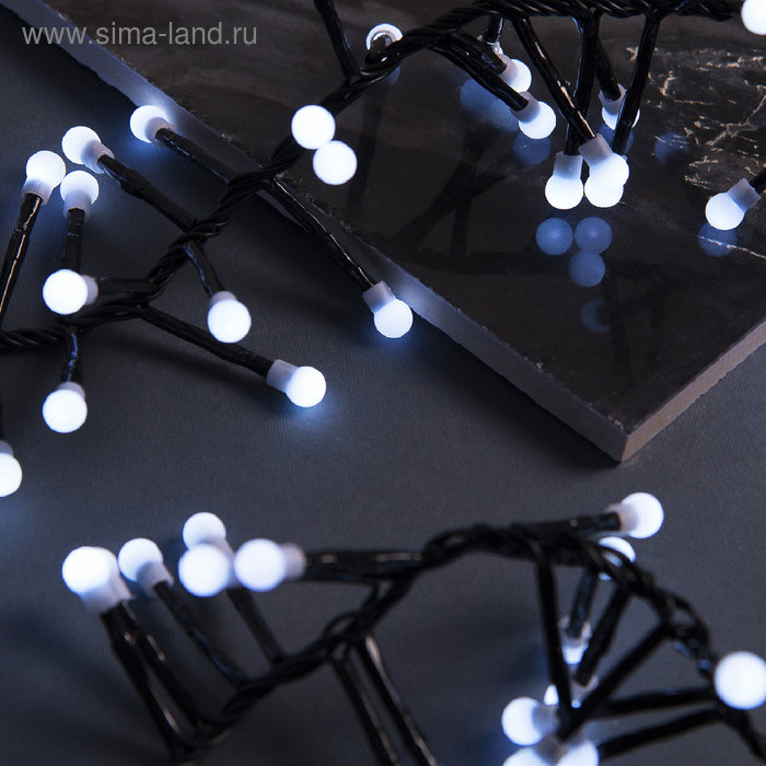 Гирлянда "Нить" уличная, УМС, мишура шарики 3 м, LED-288-220V фиксинг, нить тёмная, свечение белое - Фото 1
