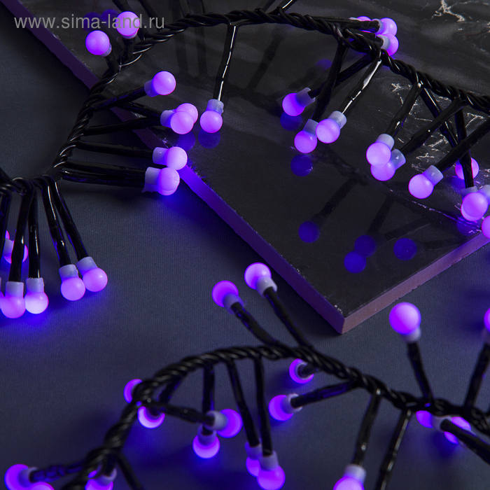 Гирлянда "Нить" уличная, УМС, мишура шарики 3 м, LED-288-220V фиксинг, нить тёмная, свечение фиолетовое - Фото 1