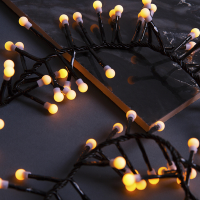 Гирлянда "Нить" уличная, УМС, мишура шарики 3 м, LED-288-220V фиксинг, нить тёмная, свечение жёлтое