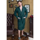 Халат мужской, шалька+кант, размер 48, цвет зелёный, махра - фото 298112334