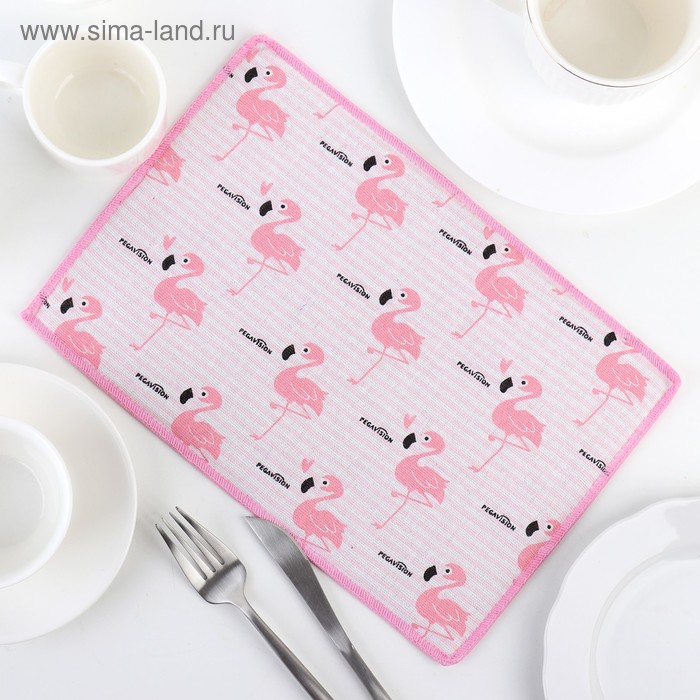 Коврик для сушки посуды Доляна «Фламинго», 20×30 см, лён - Фото 1