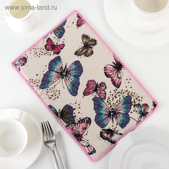 Коврик для сушки посуды Доляна «Сумеречные бабочки», 20×30 см, лён - Фото 1