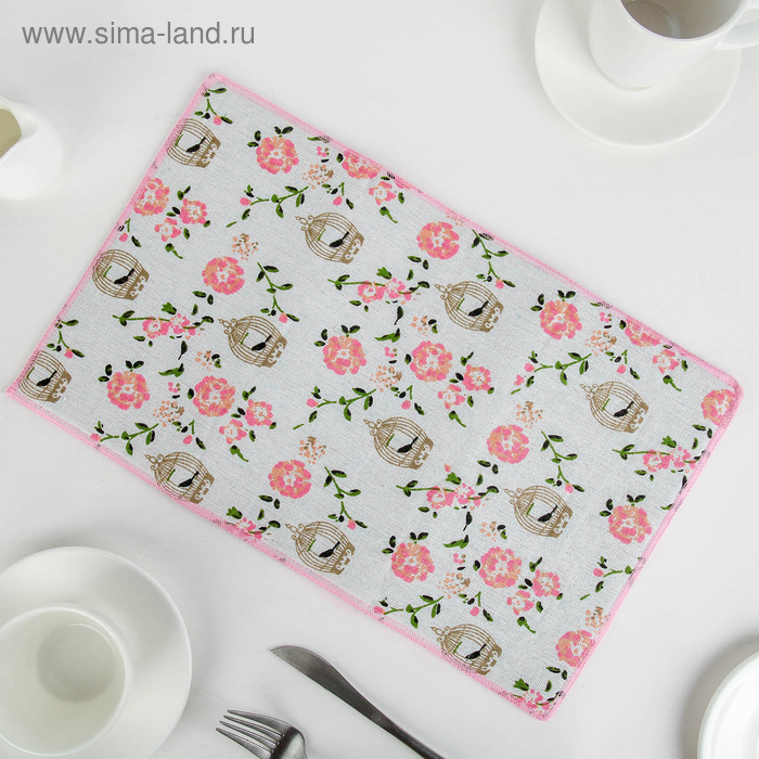 Коврик для сушки посуды Доляна «Птичка в клетке», 25×40 см, лён - Фото 1